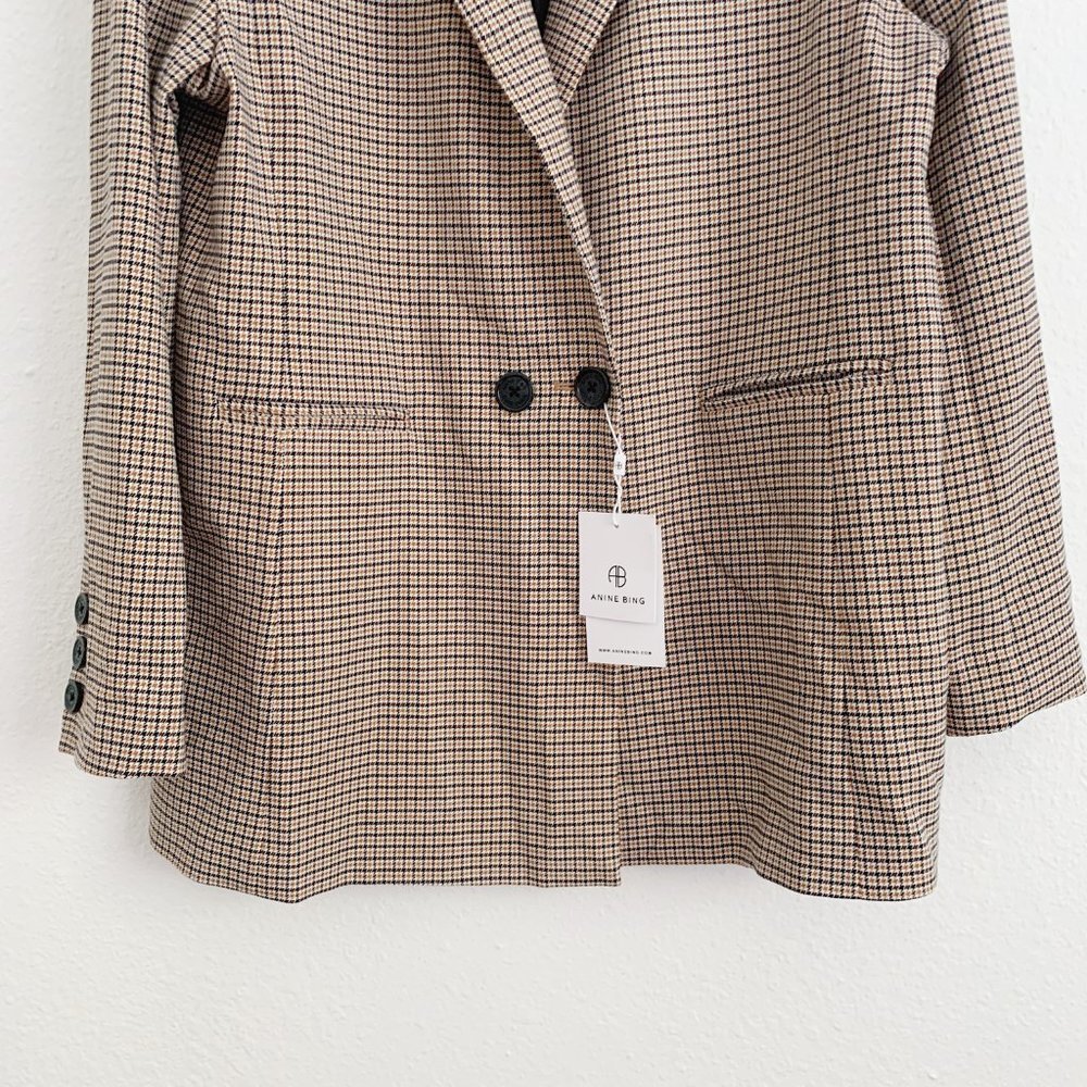 NEW Anine Bing Madeline Houndstooth Blazer In Yellow L - Picture 4 of 13